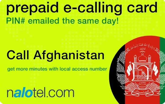 Nalotel Afghanistan calling card for affordable international calling from USA and Canada
