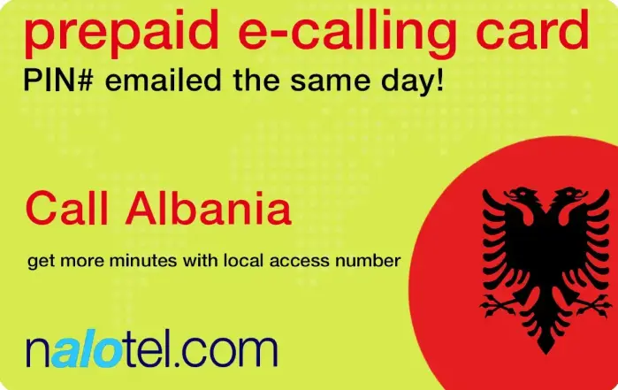 Nalotel Albania calling card for affordable international calling from USA and Canada