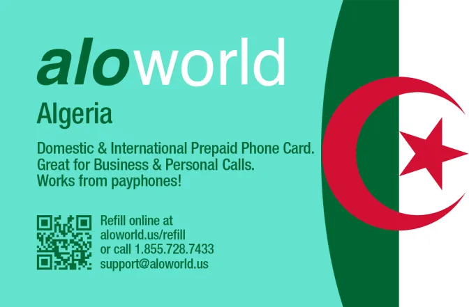 Aloworld algeria Calling Card. Call algeria from USA & Canada