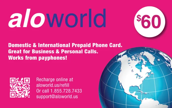 Aloworld aloworld60 Calling Card. Call aloworld60 from USA & Canada