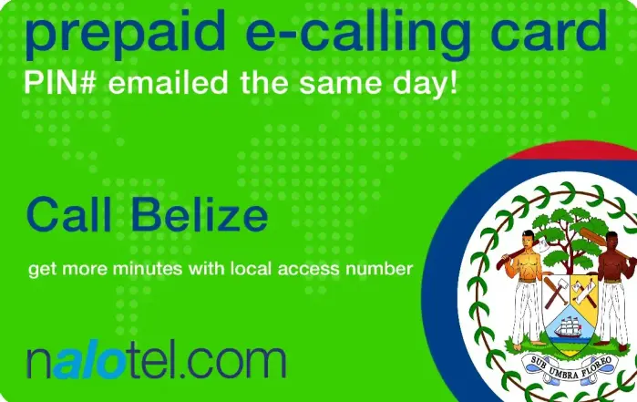 Nalotel Belize calling card for affordable international calls from USA and Canada