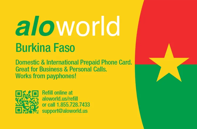 Call Burkina Faso from United States or Canada cheap and easy with a calling card.