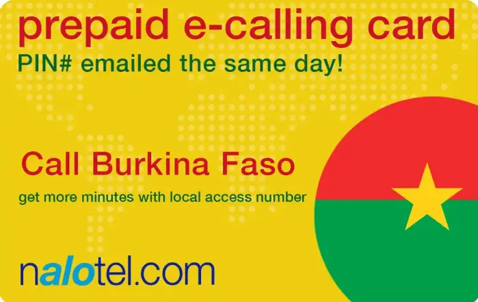 Nalotel Burkina Faso calling card for affordable international calling from USA and Canada