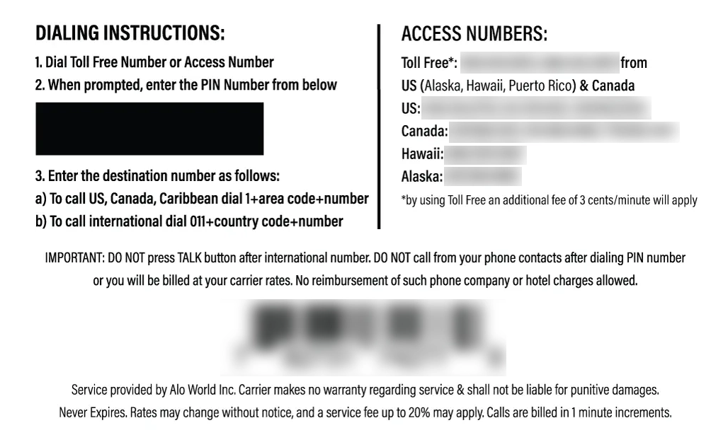 Nalotel Belize Calling Card Instructions