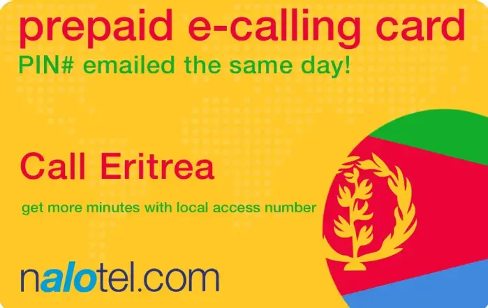 Nalotel Eritrea calling card for affordable international calls from USA and Canada