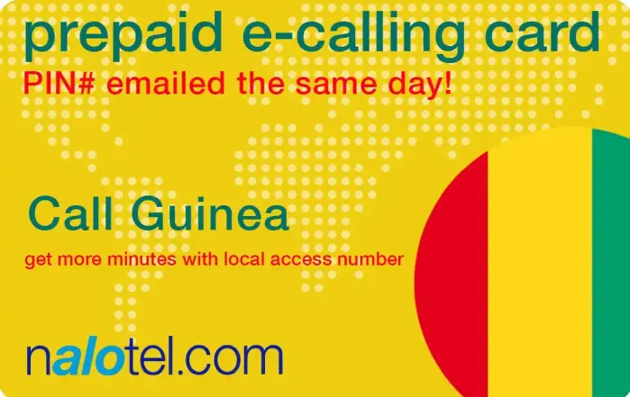 Nalotel Guinea calling card for affordable international calls from USA and Canada