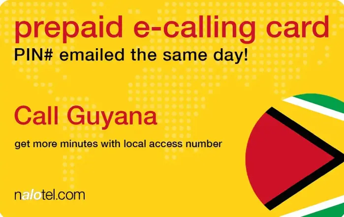 Nalotel Guyana calling card for affordable international calls from USA and Canada