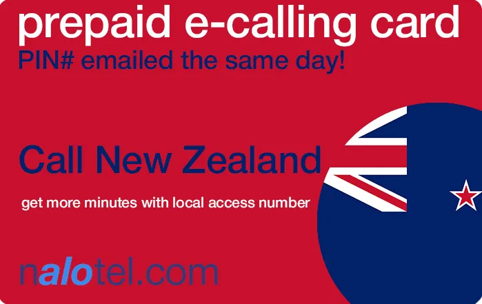 Nalotel New zealand calling card for affordable international calls from USA and Canada