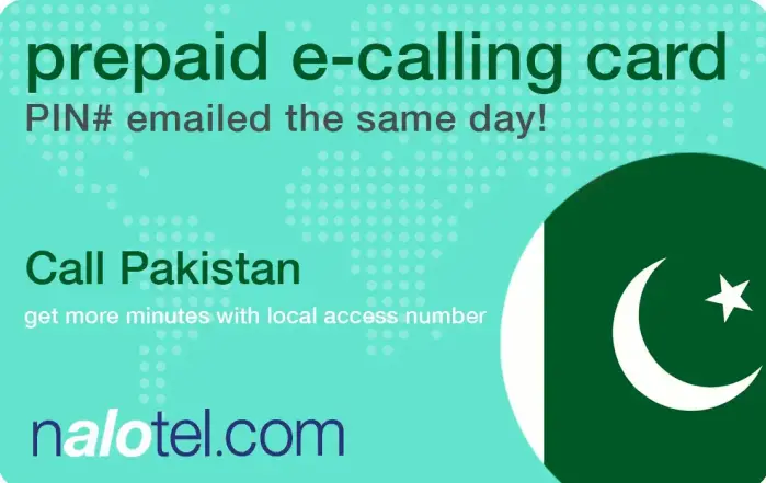 Nalotel Pakistan calling card for affordable international calls from USA and Canada