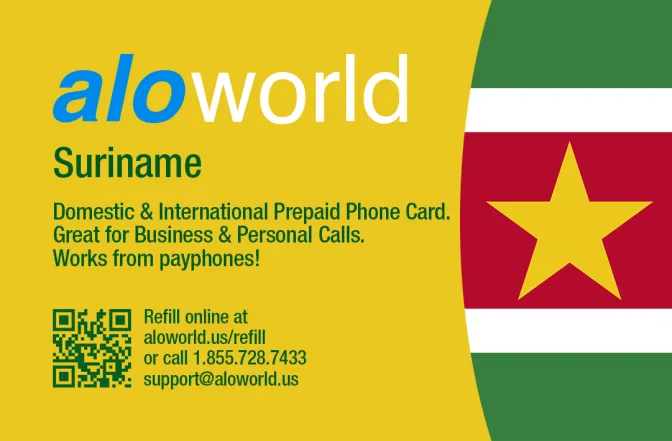 Call Suriname from United States or Canada cheap and easy with a calling card.