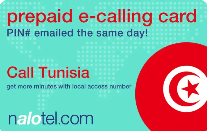 Nalotel Tunisia calling card for affordable international calls from USA and Canada