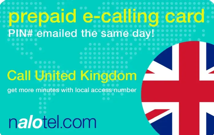 Nalotel United Kingdom calling card for affordable international calling from USA and Canada